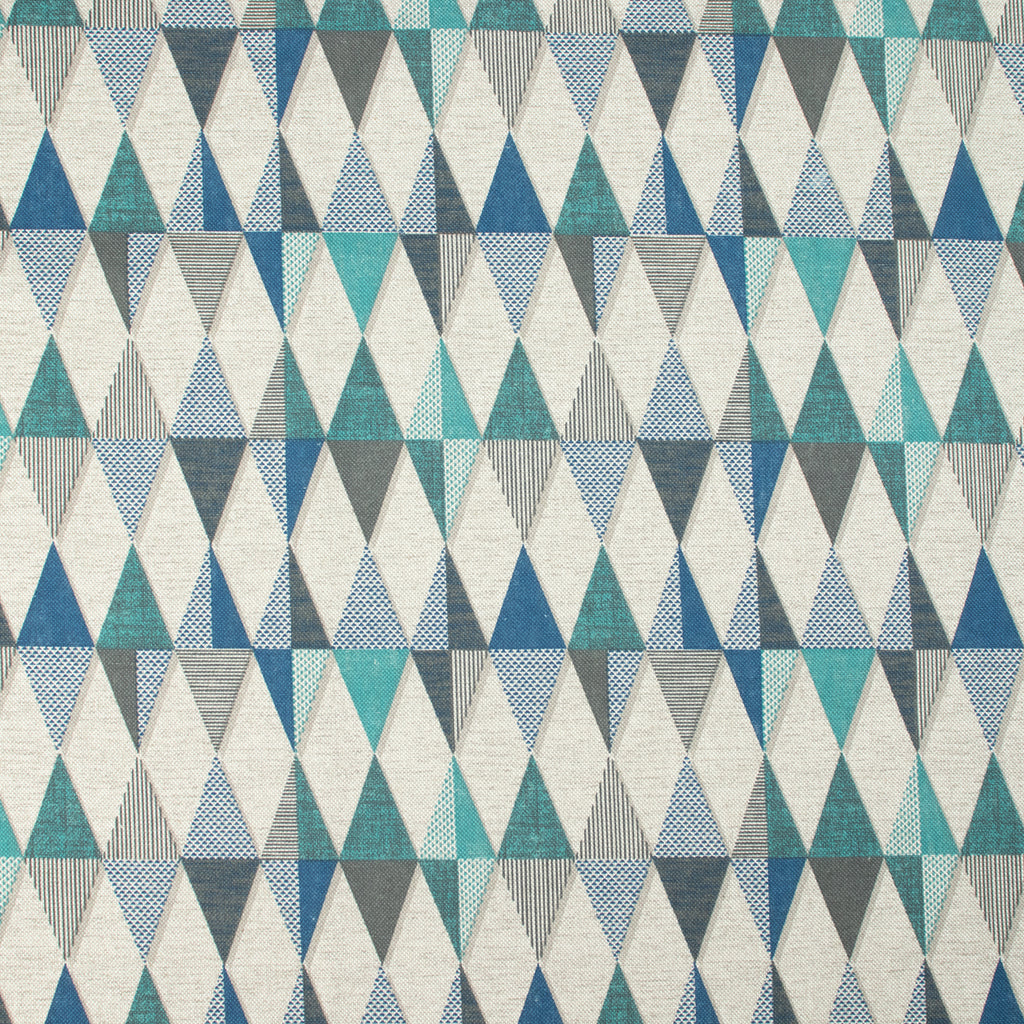 Dekostoff Dreiecke in Blau & Türkis – Geometrisches Muster, 70 % Polyester / 30 % Baumwolle, ca. 140 cm breit