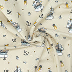 Baumwollstoff Segelboote & Bärchen Beige – maritimes Kindermotiv