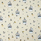Baumwollstoff Segelboote & Bärchen Beige – maritimes Kindermotiv