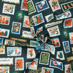 Cotton and Steel - Holiday Classics II - Holiday Stamps - Evergreen Canvas Metallic Fabric - Rifle Paper Co