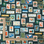 Cotton and Steel - Holiday Classics II - Holiday Stamps - Evergreen Canvas Metallic Fabric - Rifle Paper Co