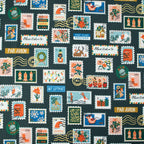 Cotton and Steel - Holiday Classics II - Holiday Stamps - Evergreen Canvas Metallic Fabric - Rifle Paper Co