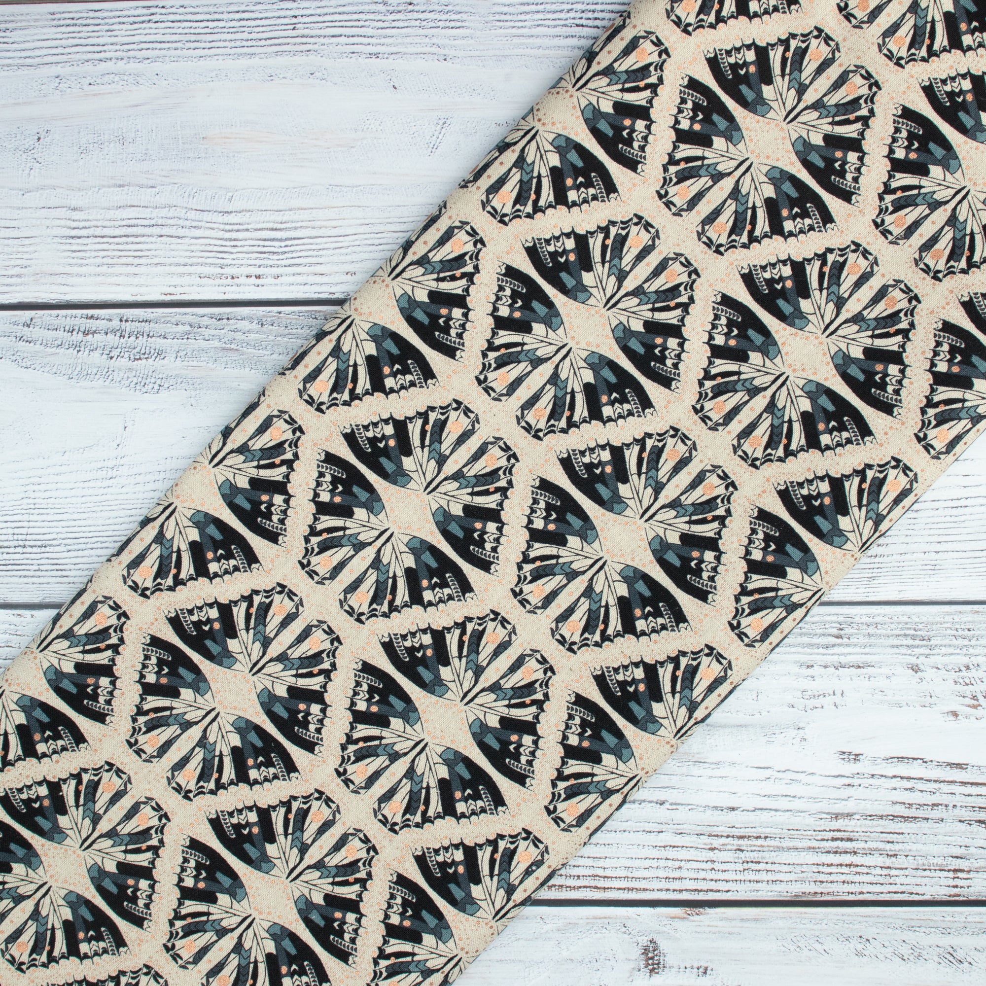 Cotton and Steel - Scout Lake - Swallowtail - In The Midnight Hour Unbleached Canvas Metallic Fabric - Ash Cascade