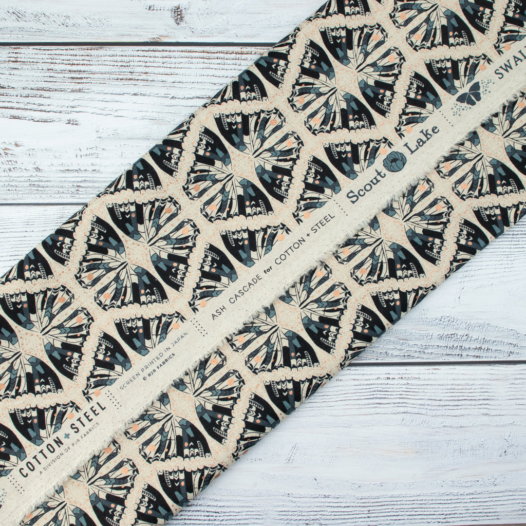 Cotton and Steel - Scout Lake - Swallowtail - In The Midnight Hour Unbleached Canvas Metallic Fabric - Ash Cascade