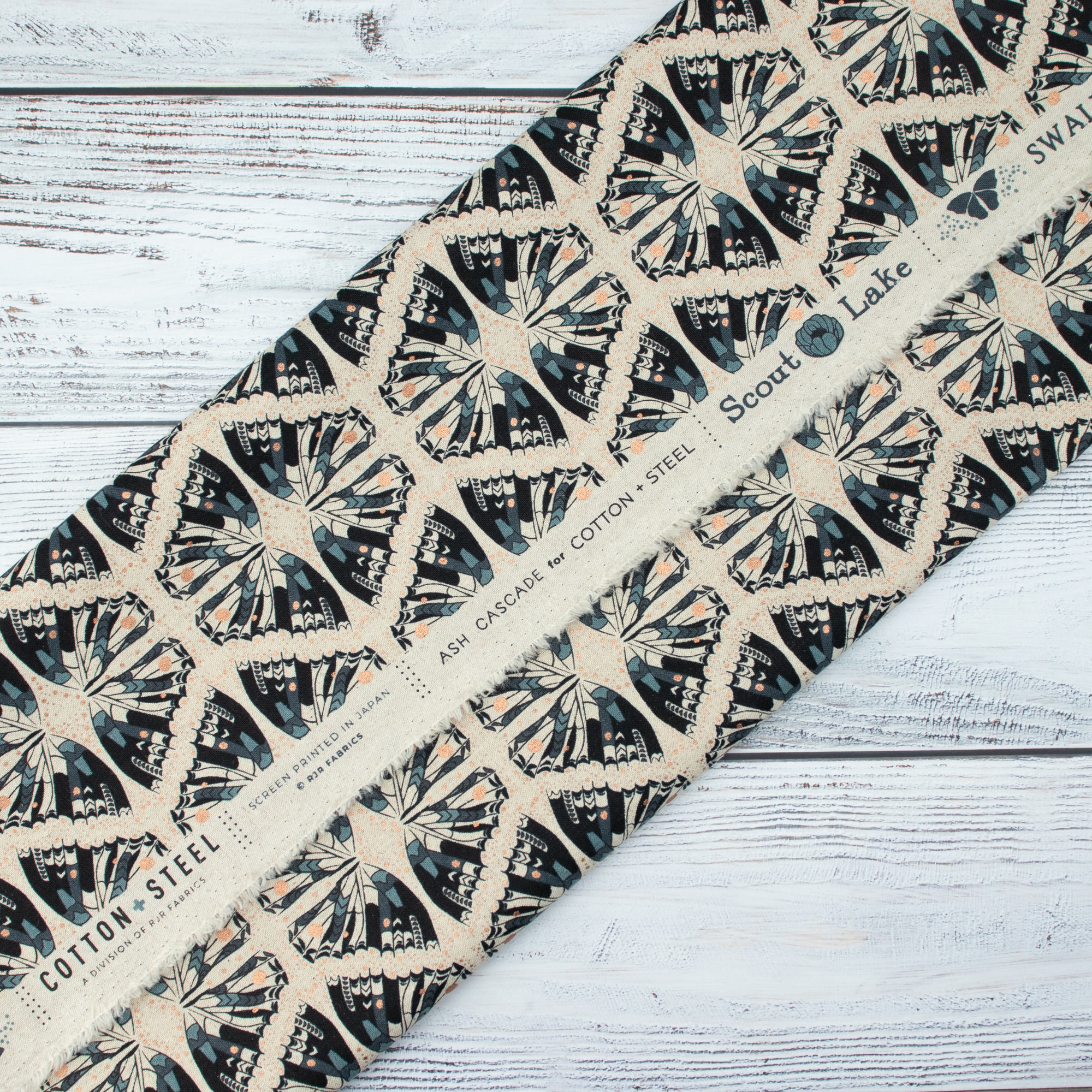 Cotton and Steel - Scout Lake - Swallowtail - In The Midnight Hour Unbleached Canvas Metallic Fabric - Ash Cascade