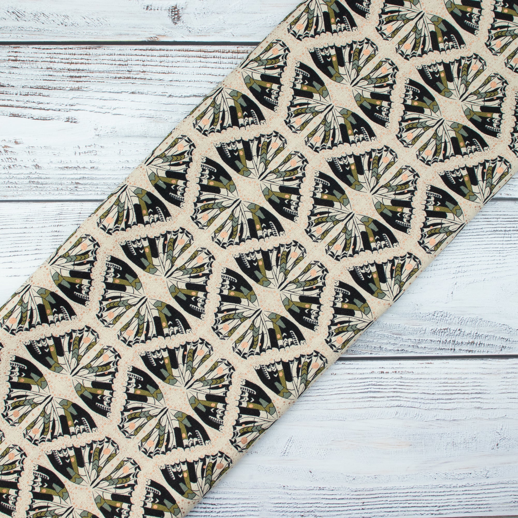 Cotton and Steel - Scout Lake - Swallowtail - Olive Unbleached Canvas Metallic Fabric - Ash Cascade