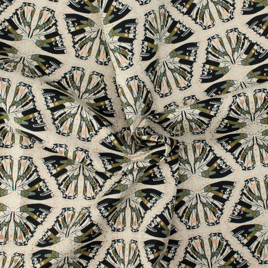 Cotton and Steel - Scout Lake - Swallowtail - Olive Unbleached Canvas Metallic Fabric - Ash Cascade