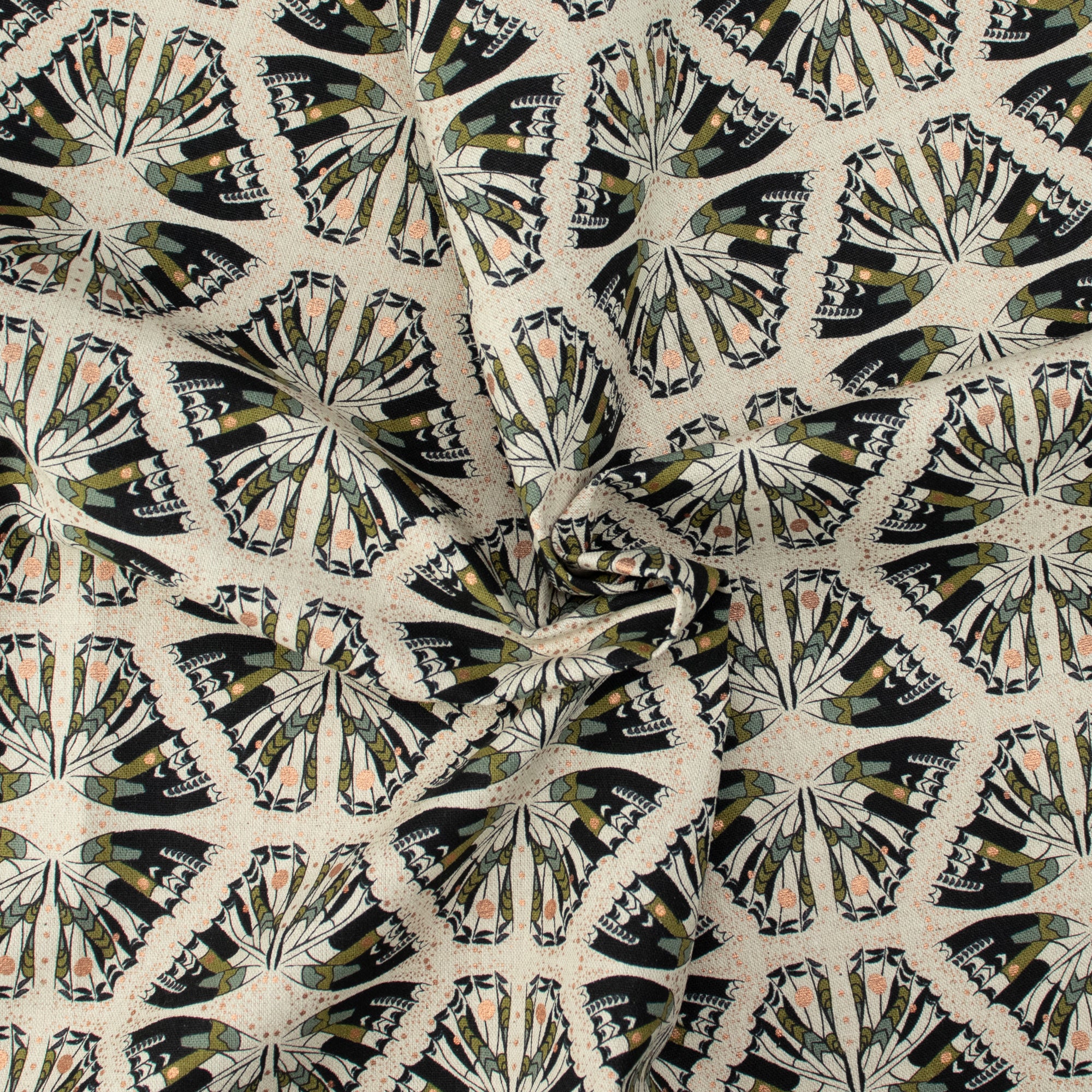 Cotton and Steel - Scout Lake - Swallowtail - Olive Unbleached Canvas Metallic Fabric - Ash Cascade