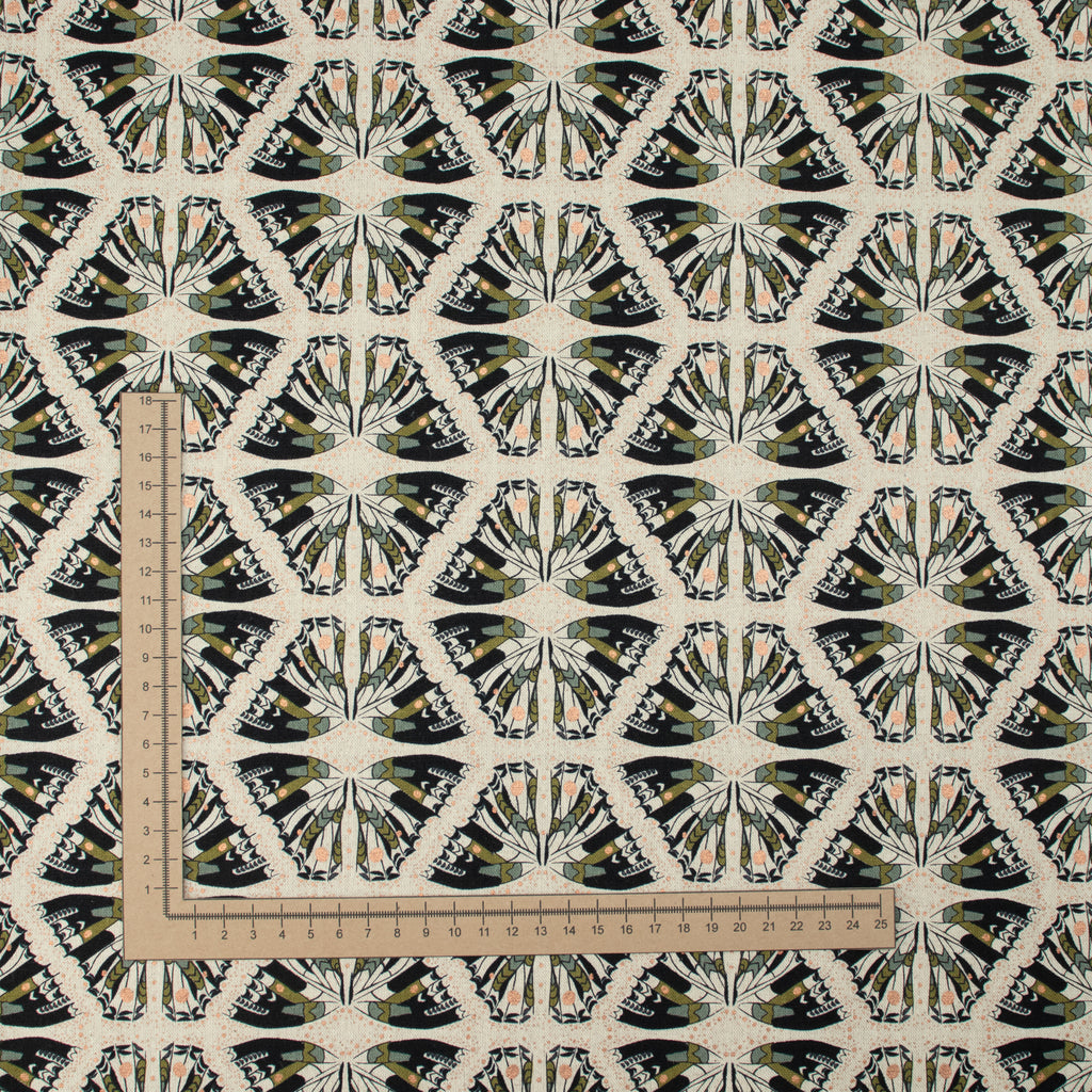Cotton and Steel - Scout Lake - Swallowtail - Olive Unbleached Canvas Metallic Fabric - Ash Cascade