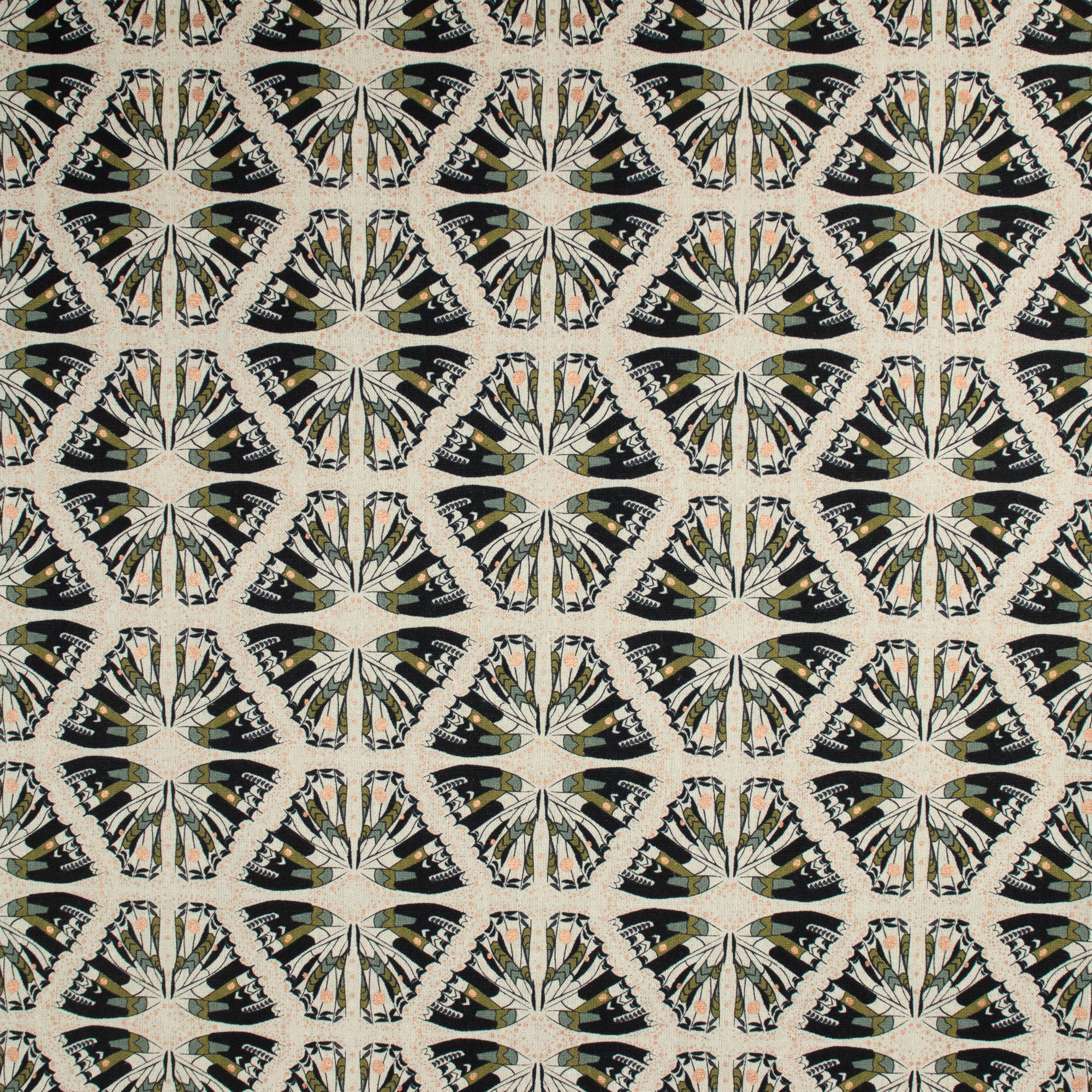 Cotton and Steel - Scout Lake - Swallowtail - Olive Unbleached Canvas Metallic Fabric - Ash Cascade