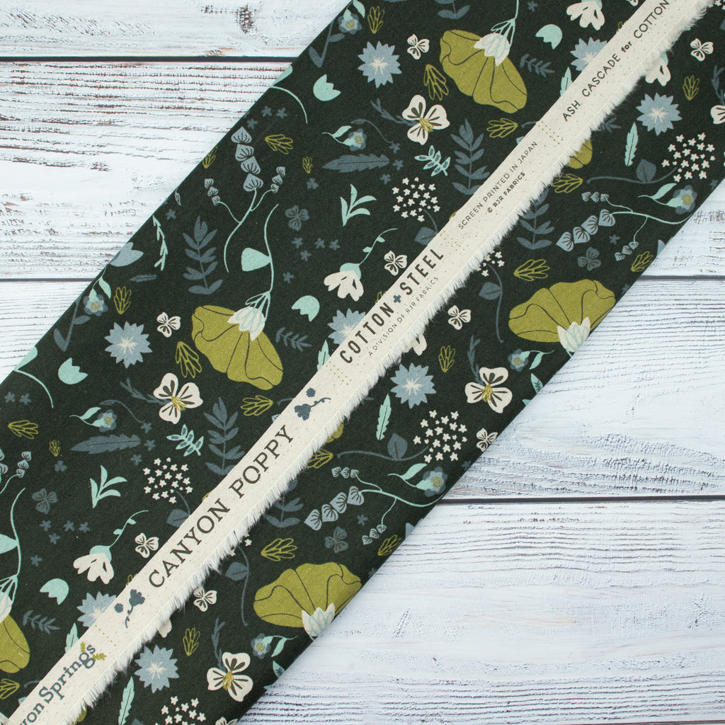 Cotton and Steel - Canyon Springs - Canyon Poppy - Canyon Poppy - Storm Cloud Unbleached Canvas Fabric - Ash Cascade
