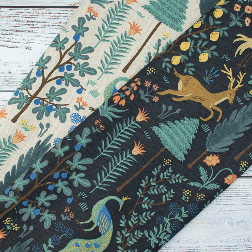 Cotton and Steel - Camont - Menagerie - Black Unbleached Canvas Metallic Fabric - Rifle Paper Co.