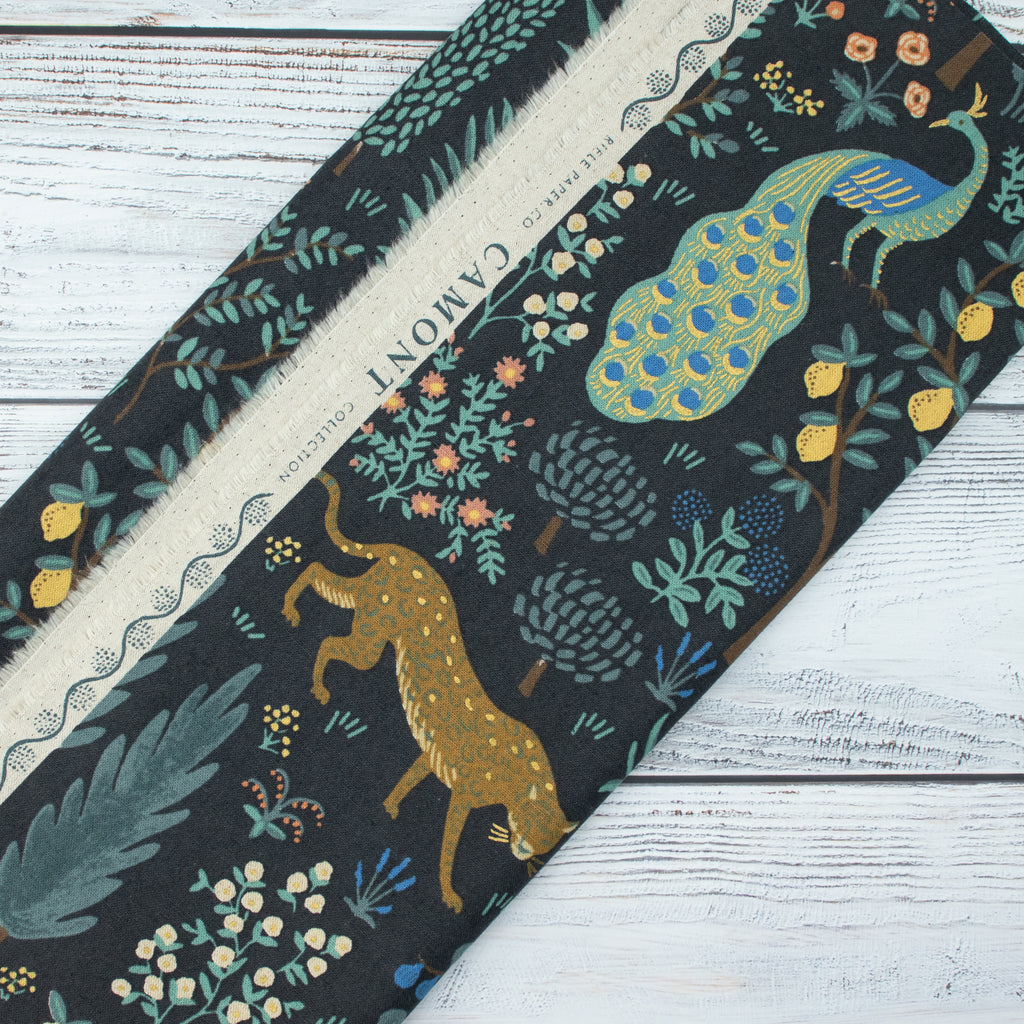 Cotton and Steel - Camont - Menagerie - Black Unbleached Canvas Metallic Fabric - Rifle Paper Co.