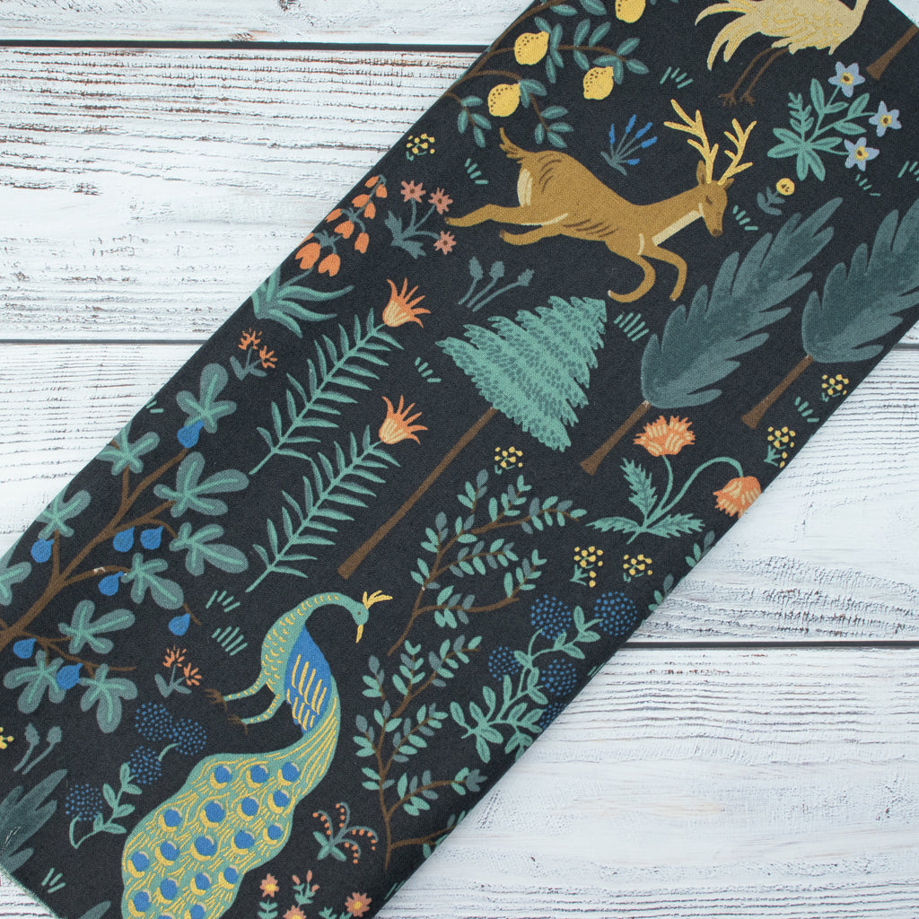 Cotton and Steel - Camont - Menagerie - Black Unbleached Canvas Metallic Fabric - Rifle Paper Co.