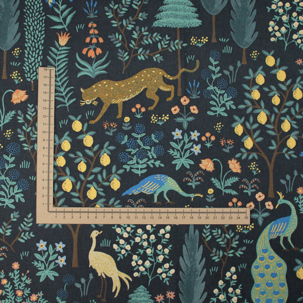 Cotton and Steel - Camont - Menagerie - Black Unbleached Canvas Metallic Fabric - Rifle Paper Co.