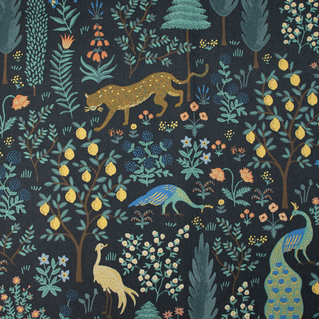 Cotton and Steel - Camont - Menagerie - Black Unbleached Canvas Metallic Fabric - Rifle Paper Co.