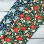 Cotton and Steel - Holiday Classics II - Poinsettia Bouquet - Evergreen Metallic Fabric - Rifle Paper Co.