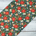 Cotton and Steel - Holiday Classics II - Poinsettia Bouquet - Evergreen Metallic Fabric - Rifle Paper Co.