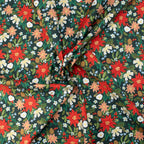 Cotton and Steel - Holiday Classics II - Poinsettia Bouquet - Evergreen Metallic Fabric - Rifle Paper Co.