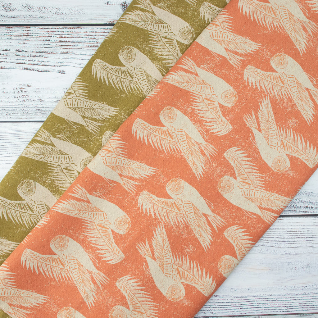 Cotton and Steel - Twin Hills - Barn Owl - Leaf Unbleached Canvas Fabric - Ash Cascade