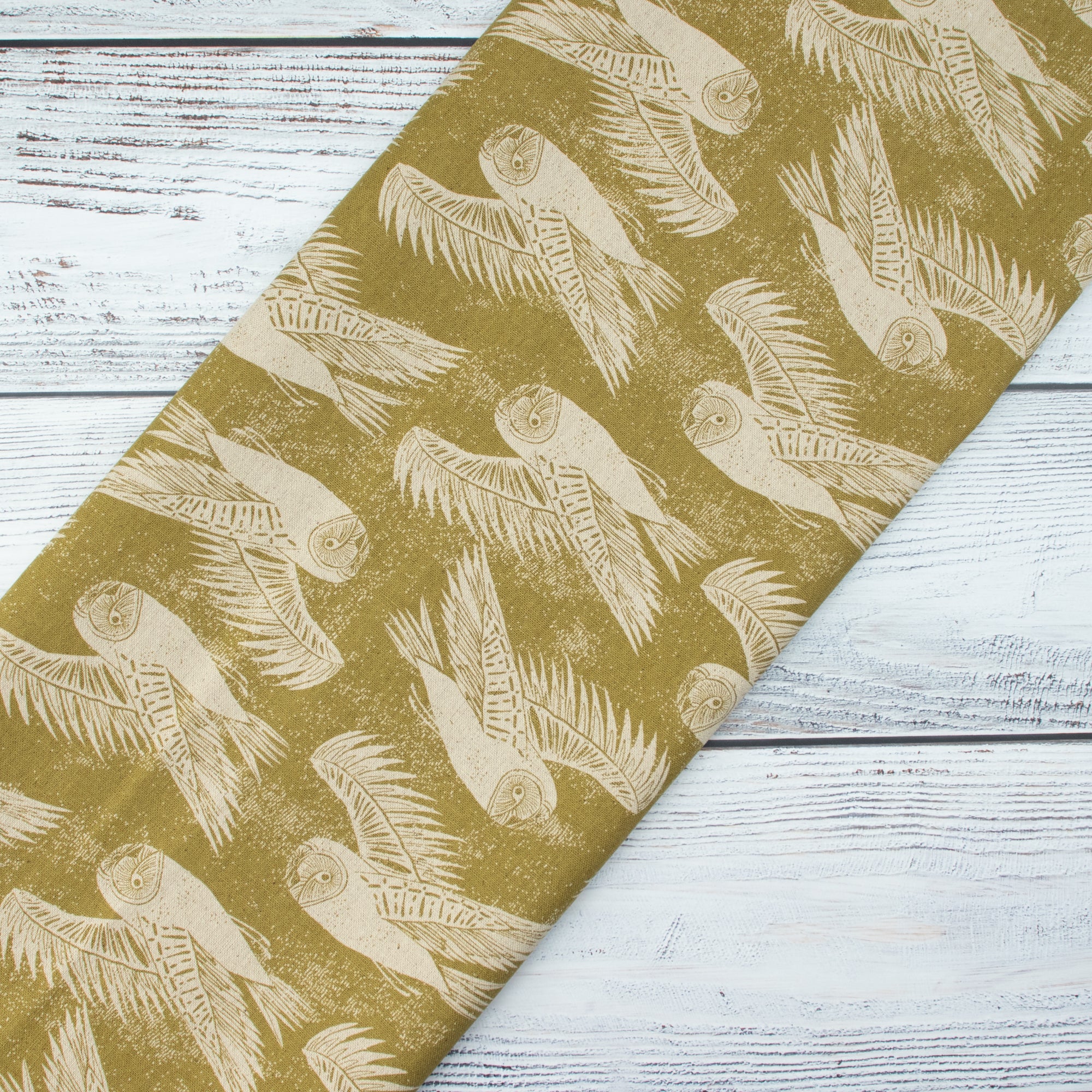 Cotton and Steel - Twin Hills - Barn Owl - Leaf Unbleached Canvas Fabric - Ash Cascade