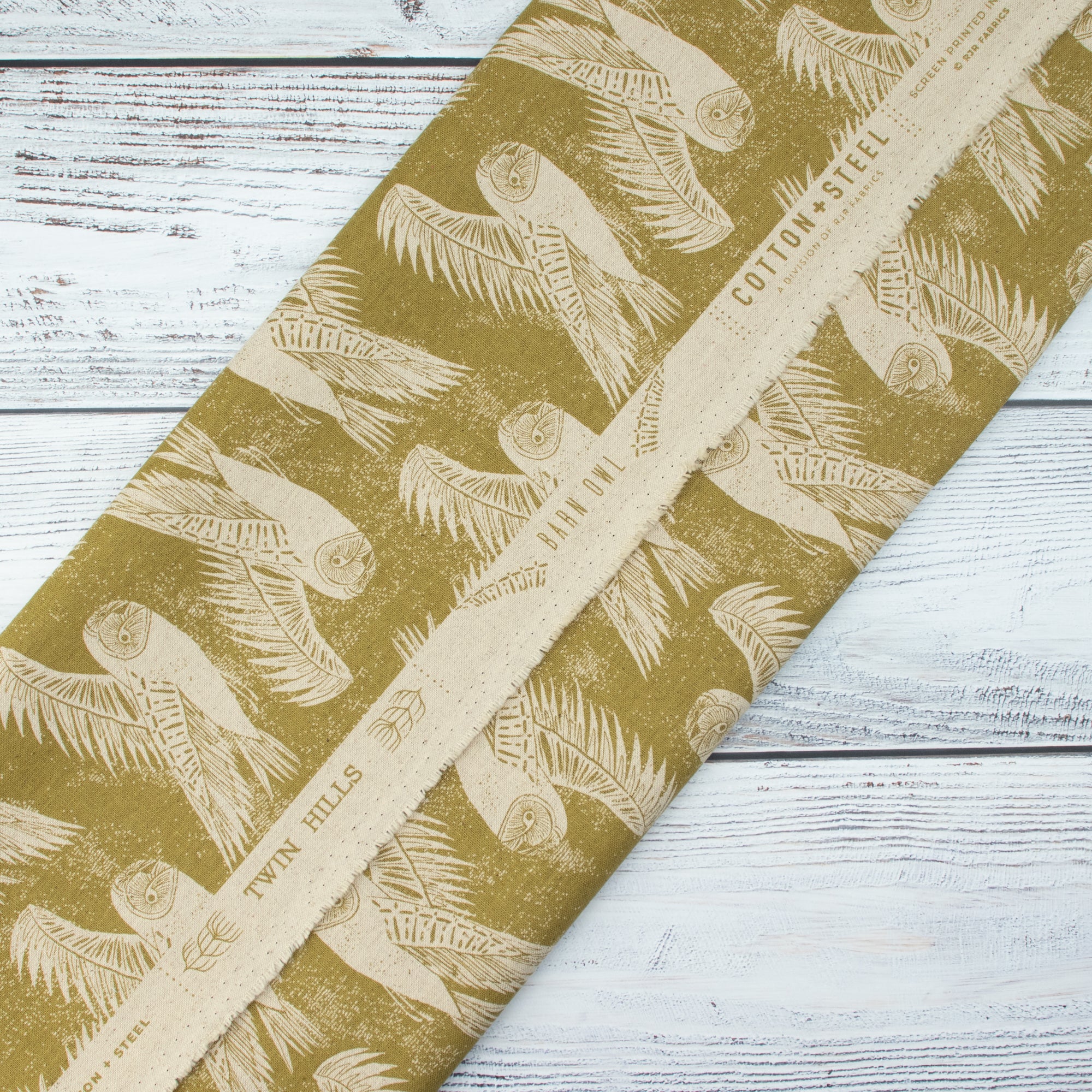 Cotton and Steel - Twin Hills - Barn Owl - Leaf Unbleached Canvas Fabric - Ash Cascade