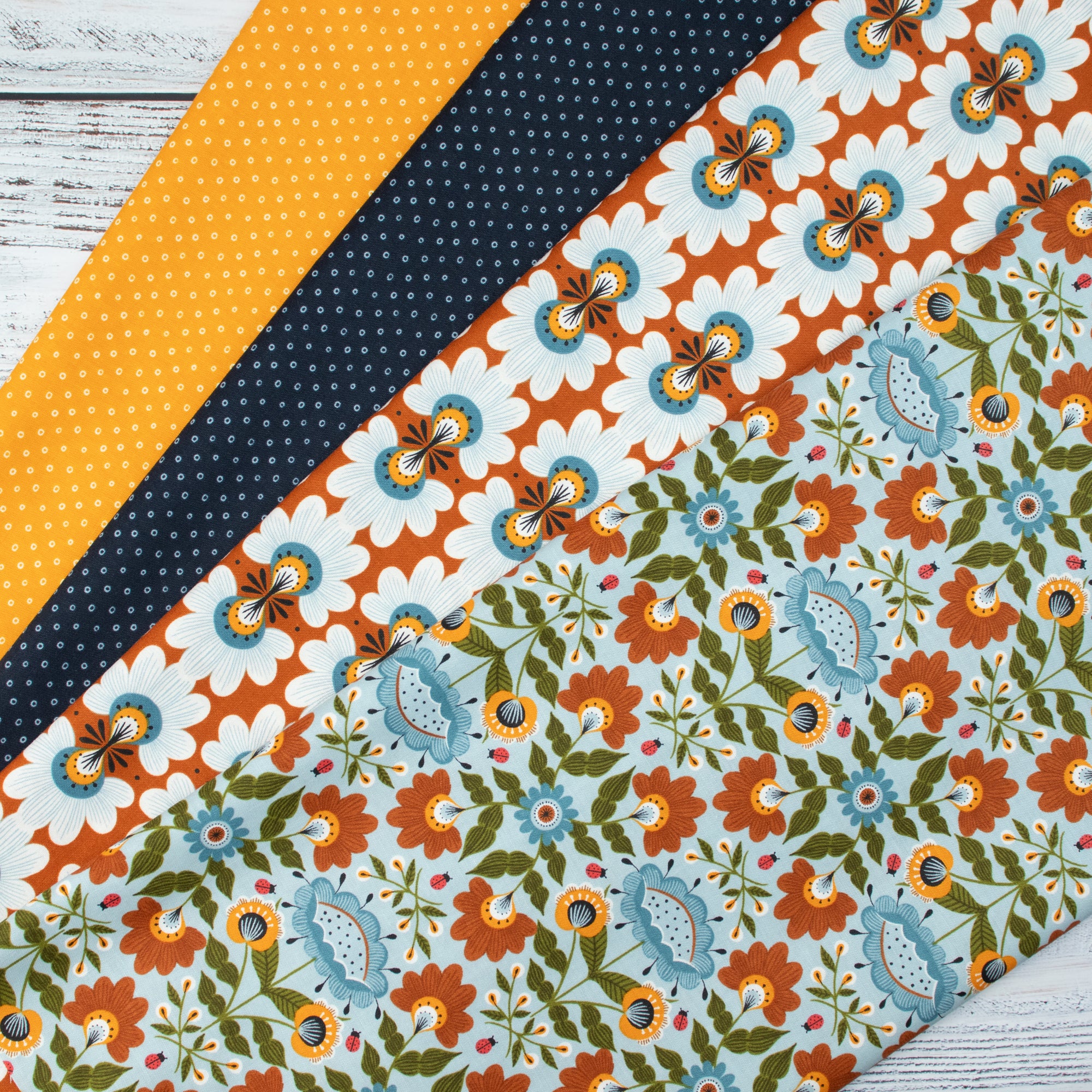 Cotton and Steel - Ladybug Lane - Flower Burst - Rust - On the Mark Designs