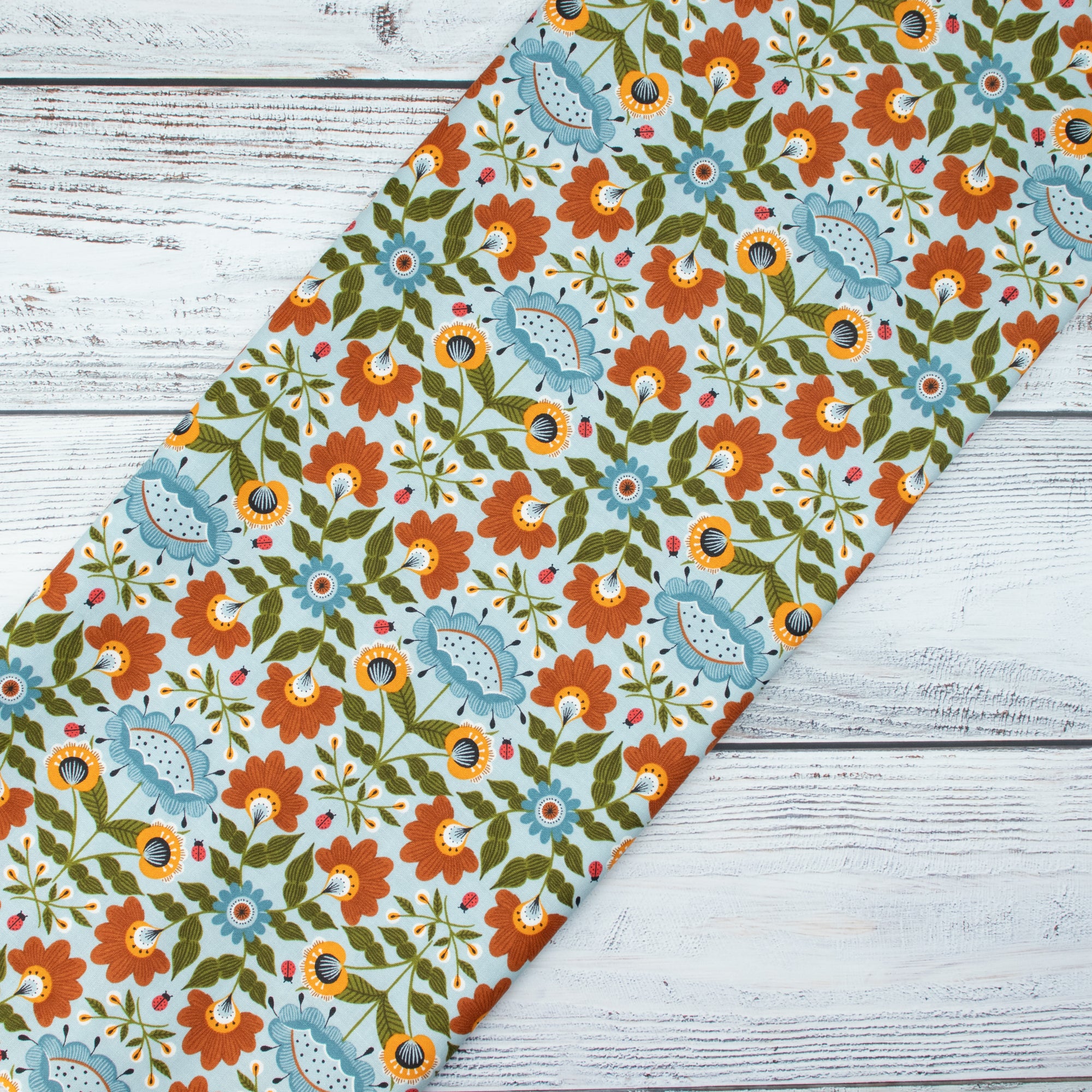 Cotton and Steel - Ladybug Lane - Garden Wald - azure - On the Mark Designs
