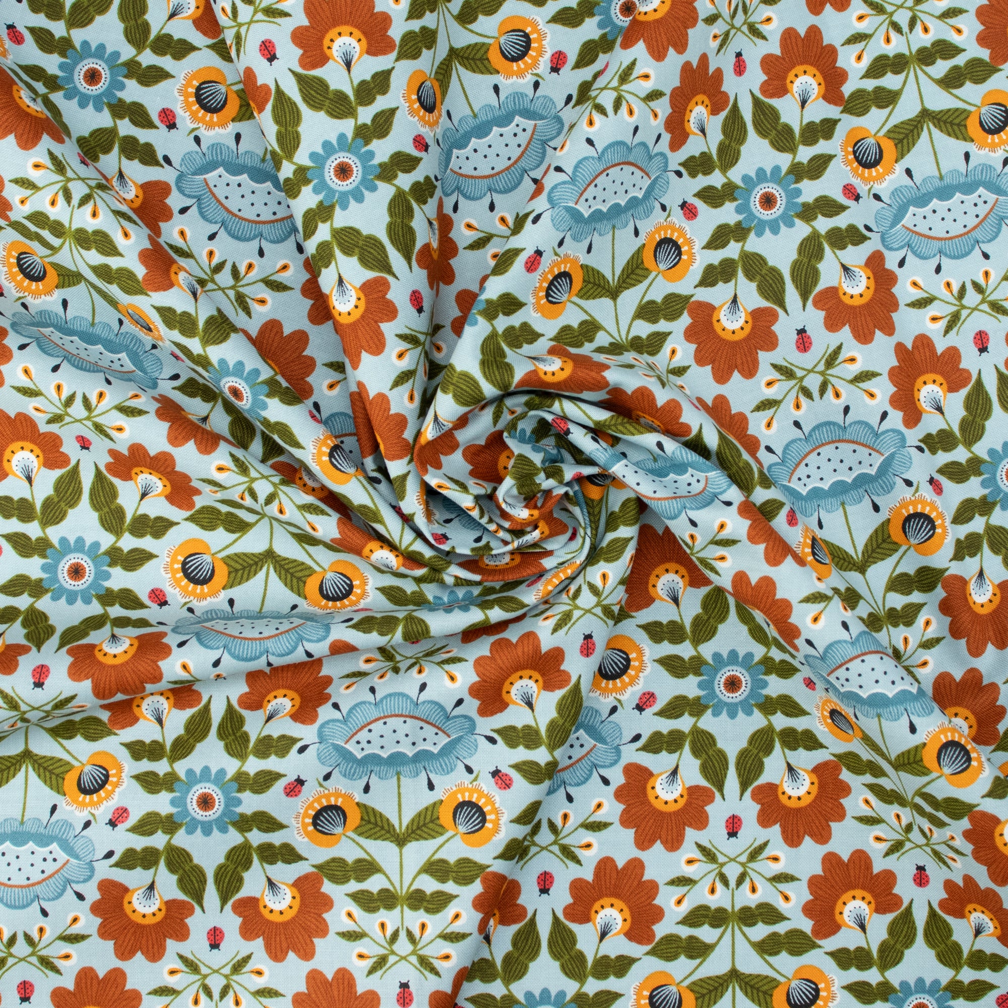 Cotton and Steel - Ladybug Lane - Garden Wald - azure - On the Mark Designs