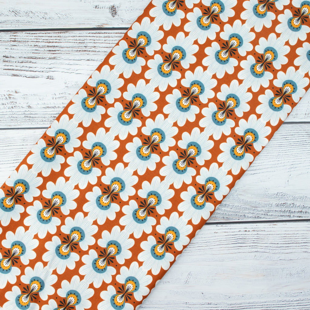 Cotton and Steel - Ladybug Lane - Flower Burst - Rust - On the Mark Designs