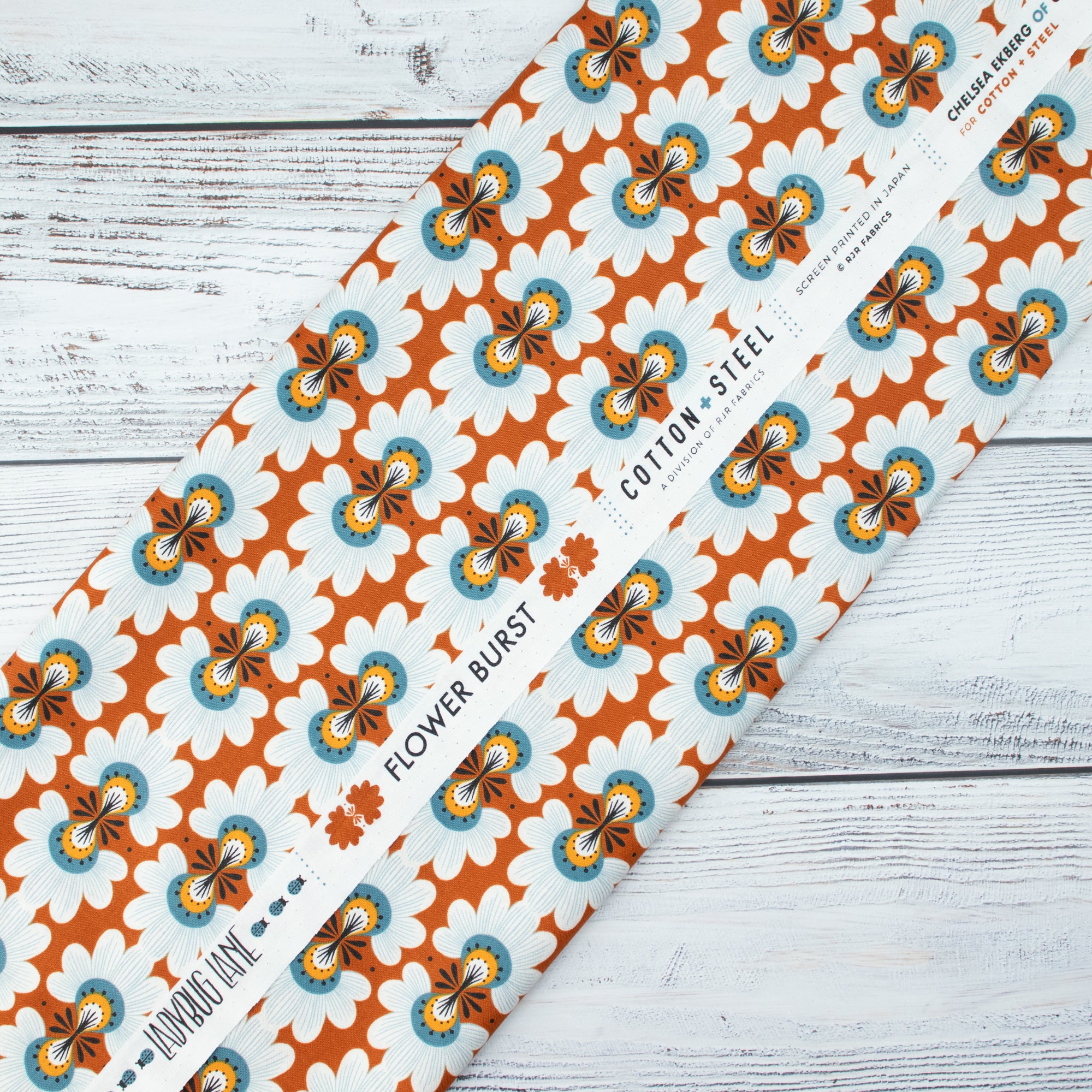 Cotton and Steel - Ladybug Lane - Flower Burst - Rust - On the Mark Designs
