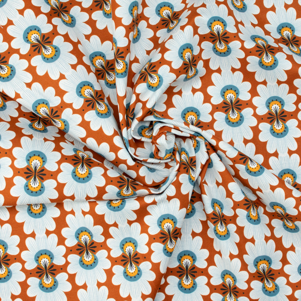 Cotton and Steel - Ladybug Lane - Flower Burst - Rust - On the Mark Designs