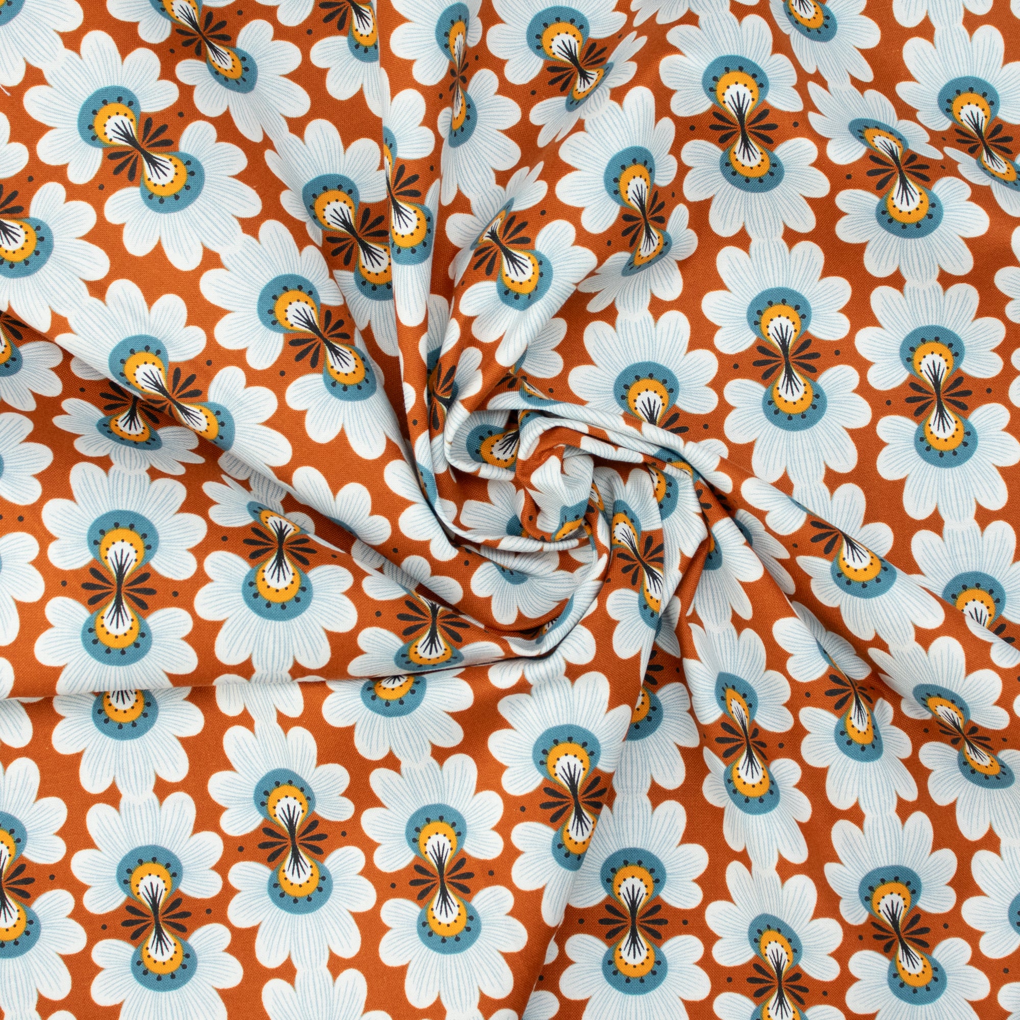Cotton and Steel - Ladybug Lane - Flower Burst - Rust - On the Mark Designs