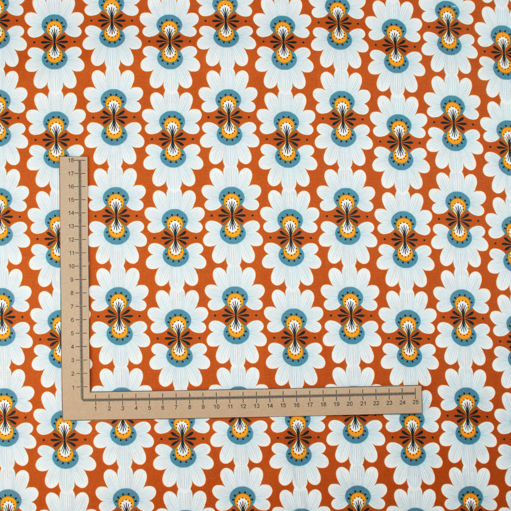 Cotton and Steel - Ladybug Lane - Flower Burst - Rust - On the Mark Designs