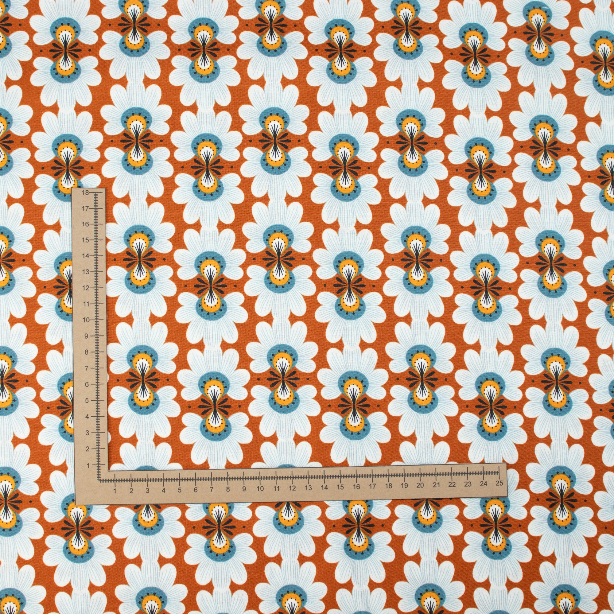 Cotton and Steel - Ladybug Lane - Flower Burst - Rust - On the Mark Designs