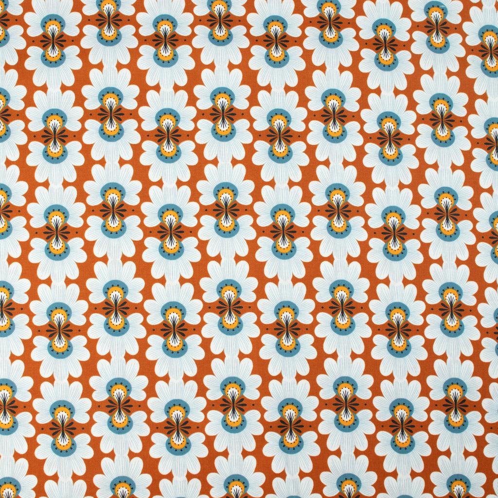 Cotton and Steel - Ladybug Lane - Flower Burst - Rust - On the Mark Designs