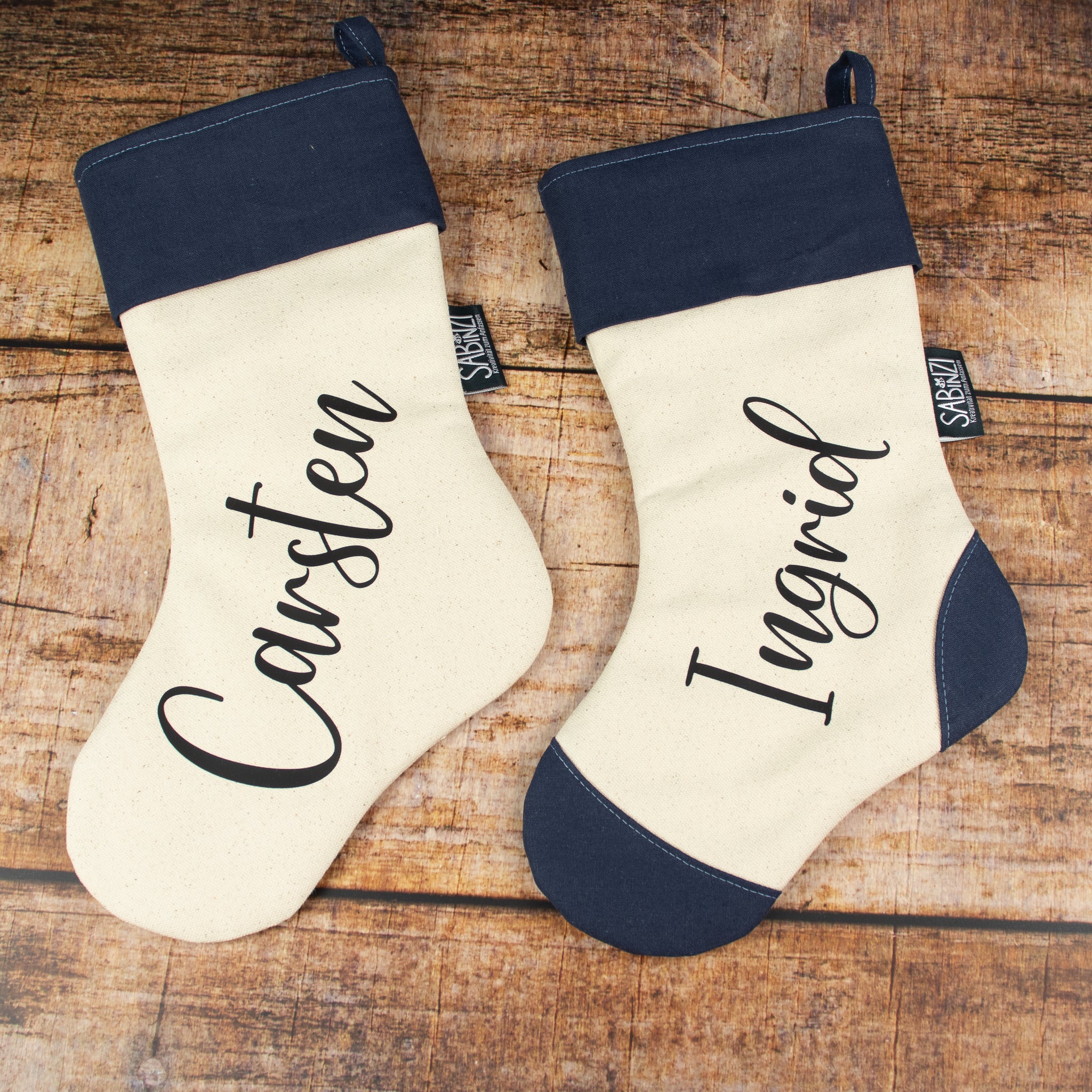 Personalisierte Weihnachtssocke – Dark Blue – mit Name & optionaler Ferse/Spitze