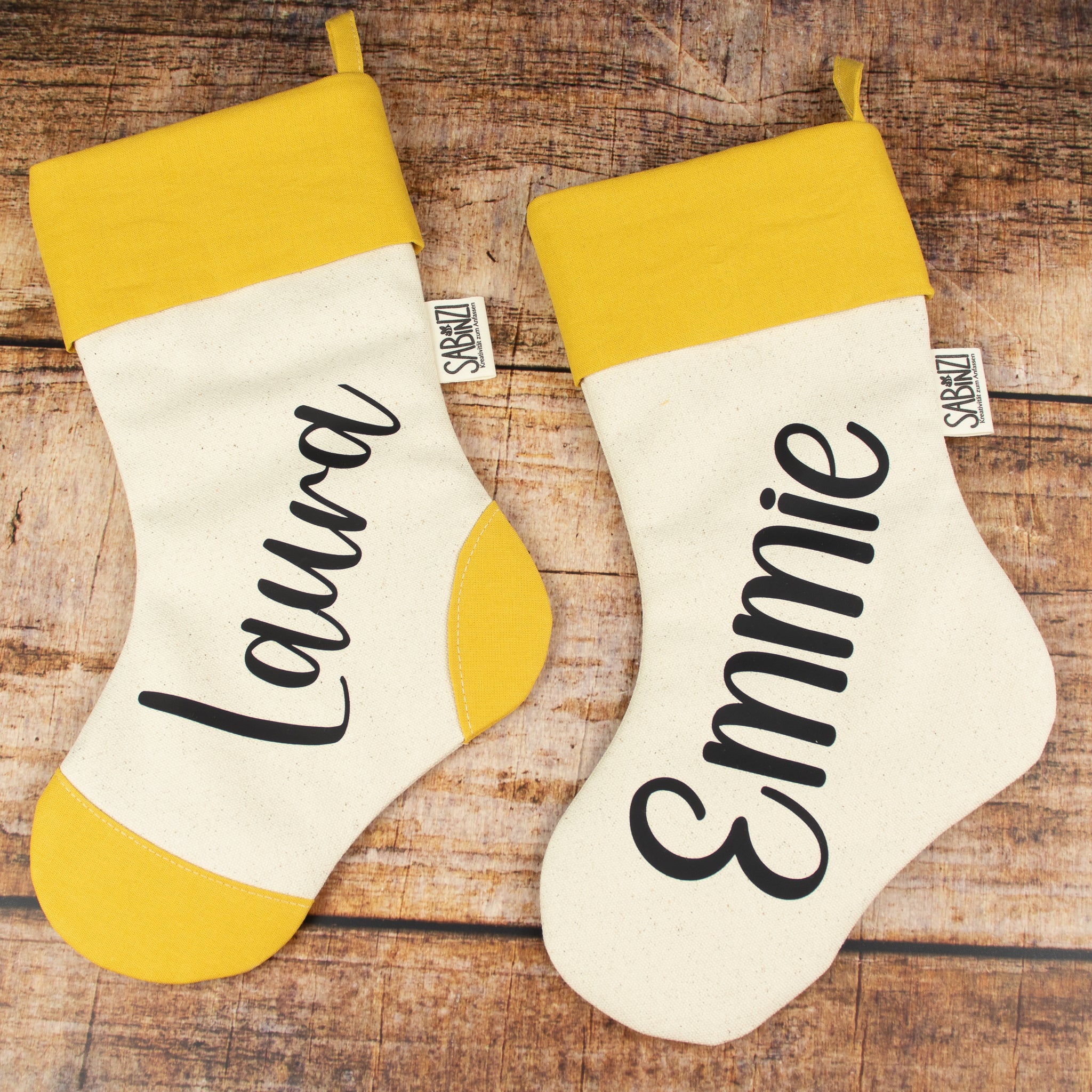 Personalisierte Weihnachtssocke – Golden Yarrow – mit Name & optionaler Ferse/Spitze