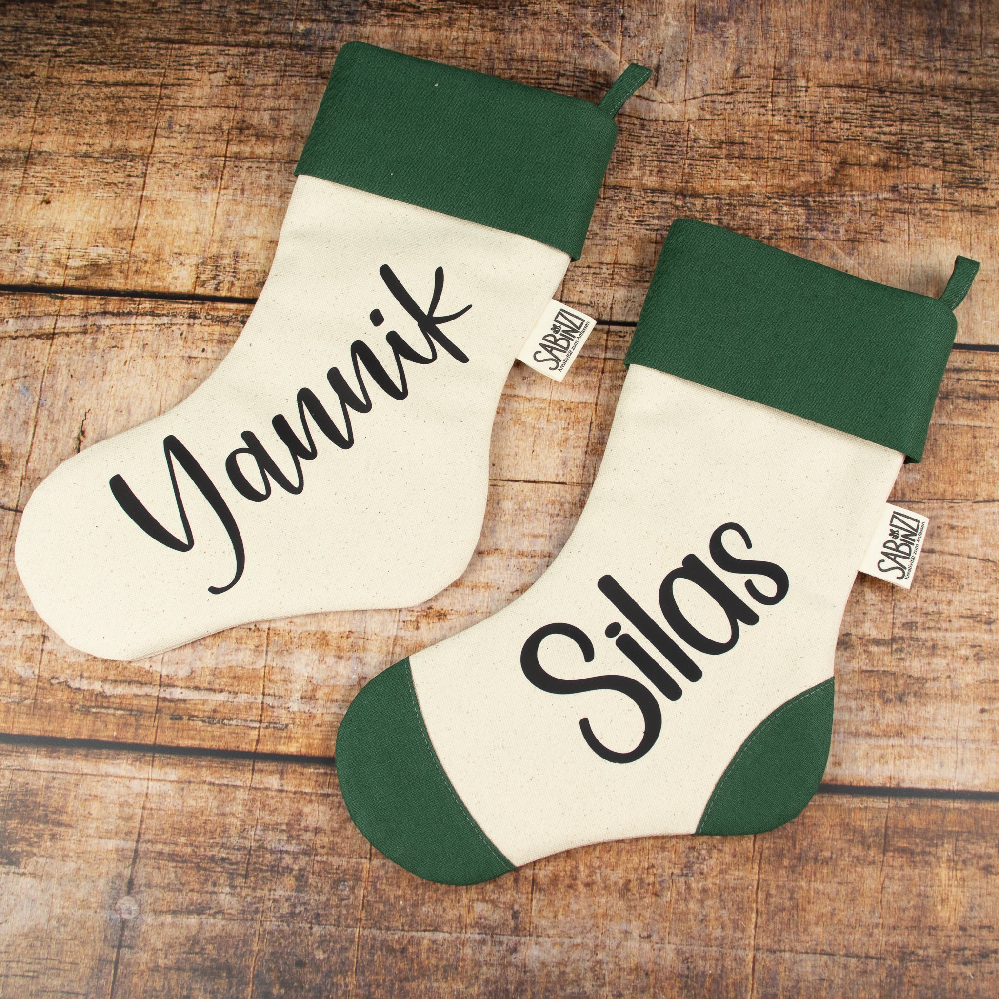 Personalisierte Weihnachtssocke – Forest Green – mit Name & optionaler Ferse/Spitze