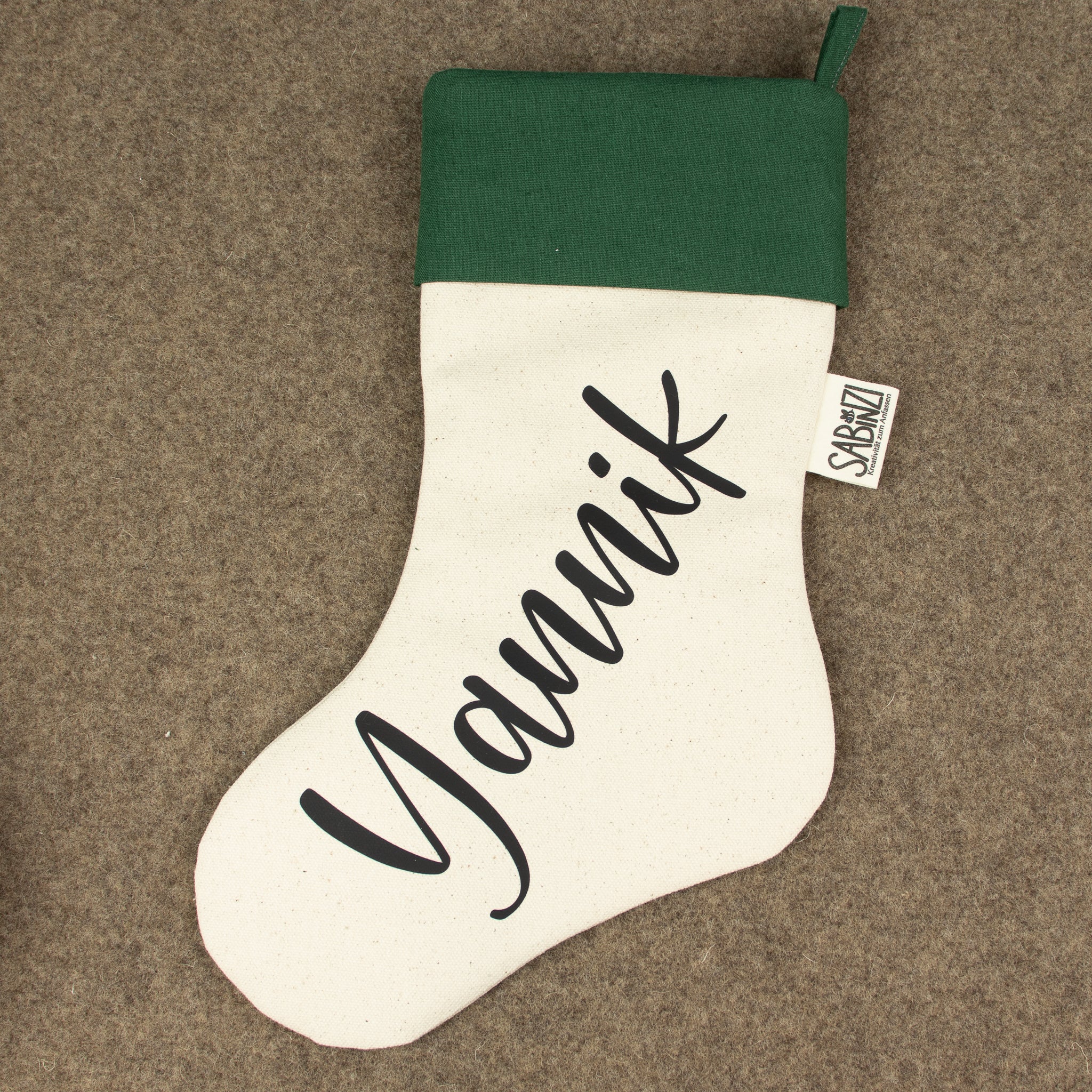 Personalisierte Weihnachtssocke – Forest Green – mit Name & optionaler Ferse/Spitze