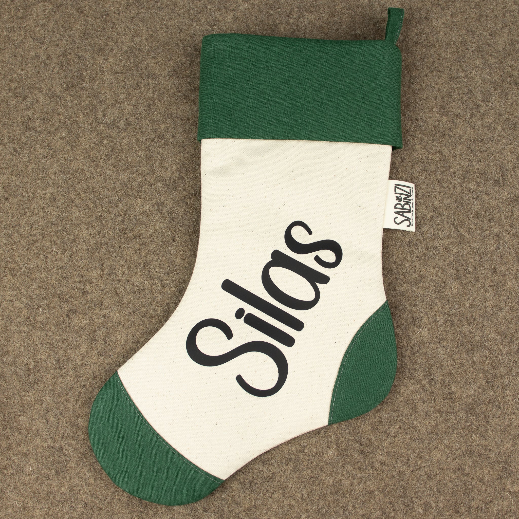 Personalisierte Weihnachtssocke – Forest Green – mit Name & optionaler Ferse/Spitze