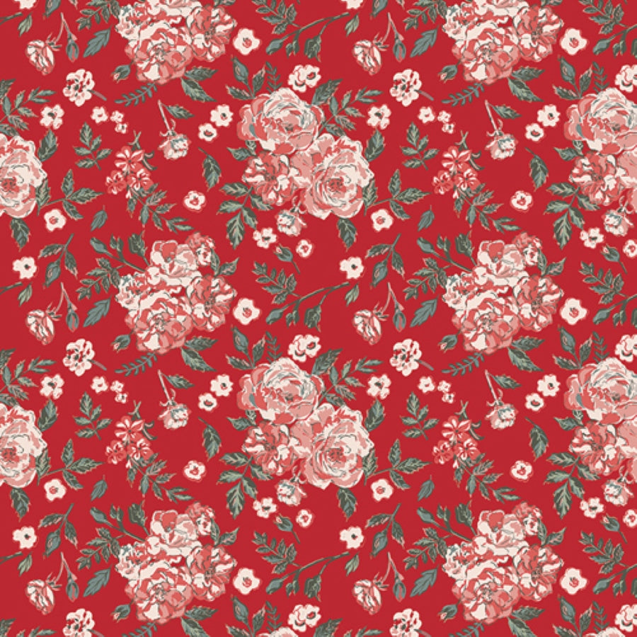 Art Gallery Fabrics Spruce – Floribunda | Floraler Baumwollstoff in warmem Rot
