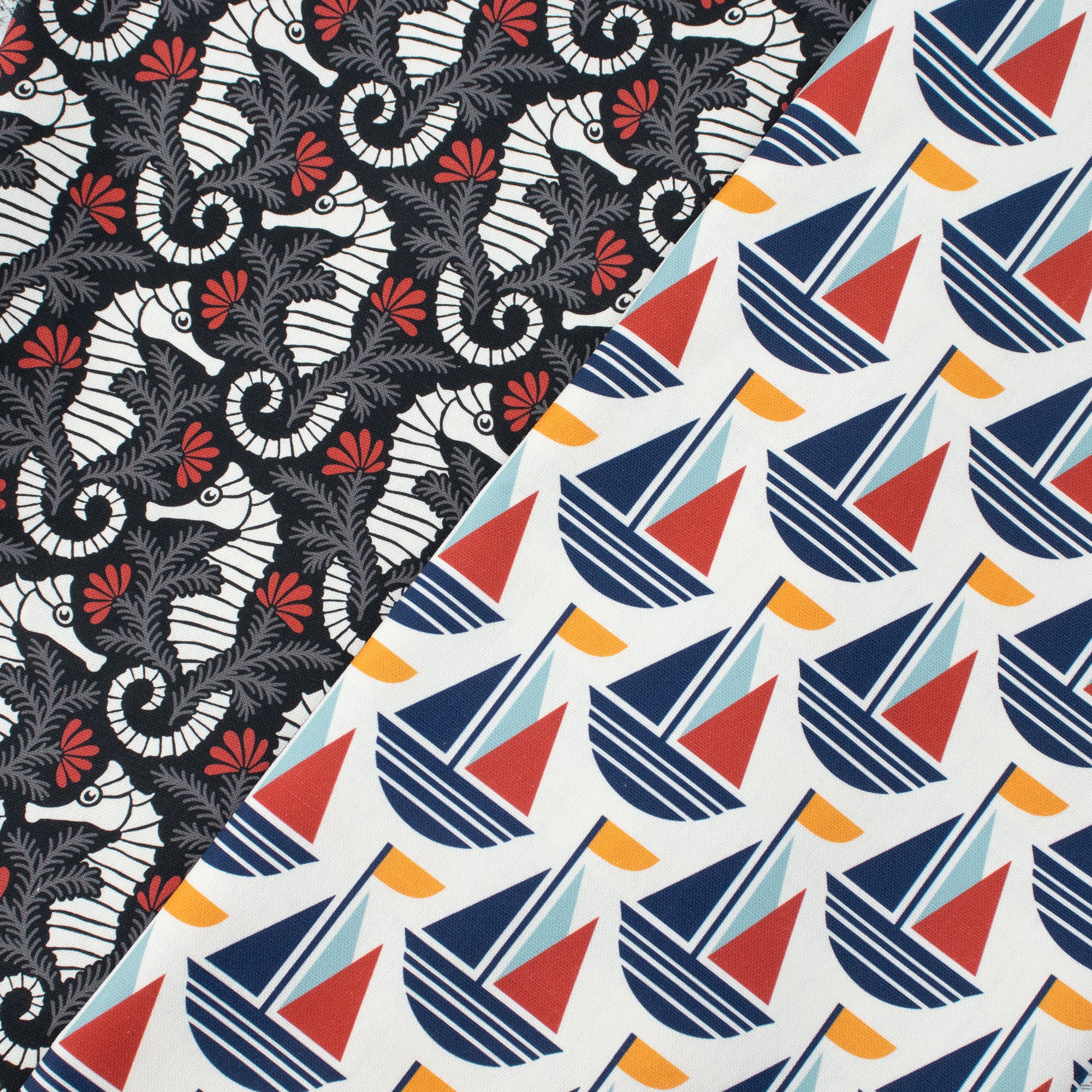 Cloud9 Fabrics - Ocean Motion Canvas - 2278-55 Seehorse Garden - by RouCouCou