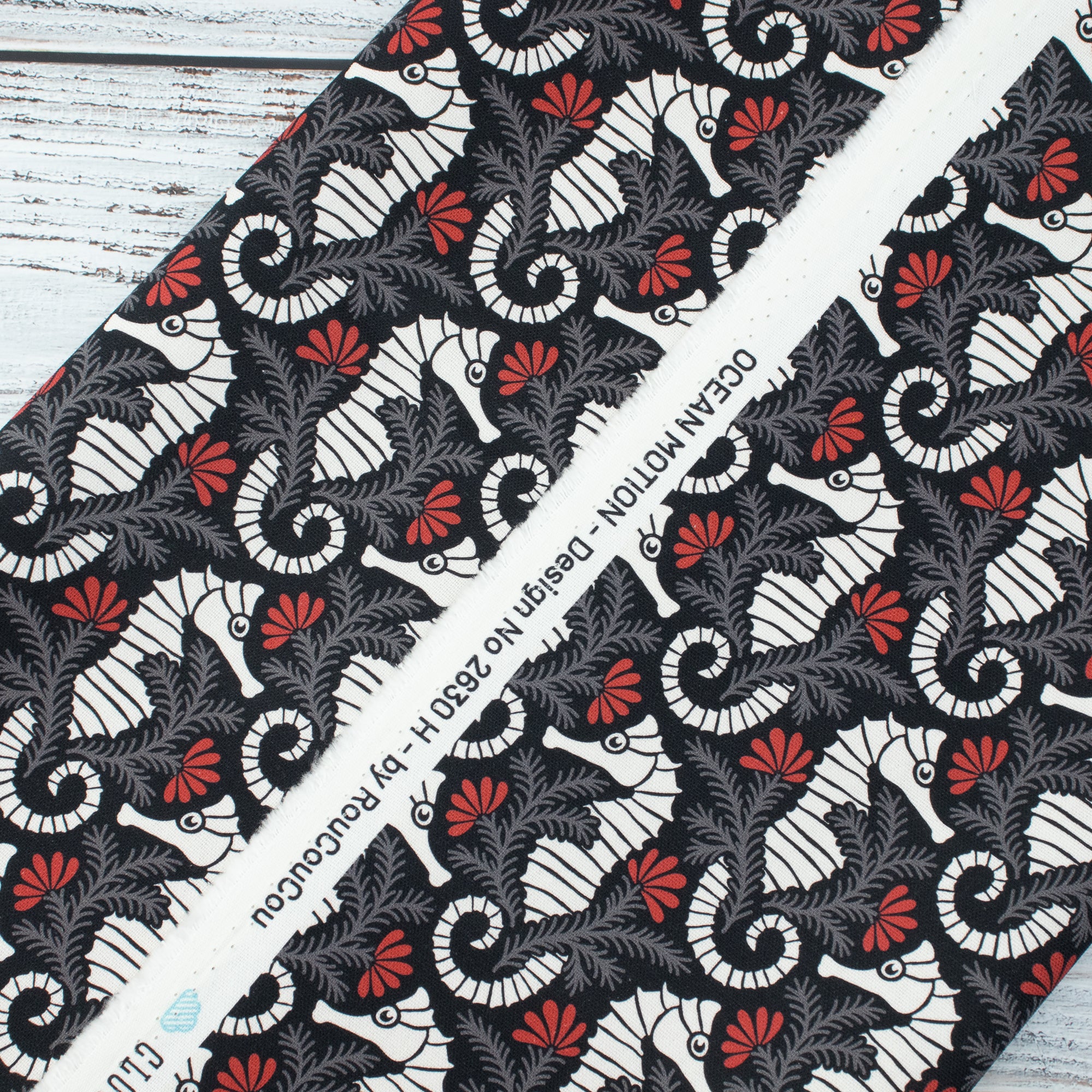 Cloud9 Fabrics - Ocean Motion Canvas - 2278-55 Seehorse Garden - by RouCouCou