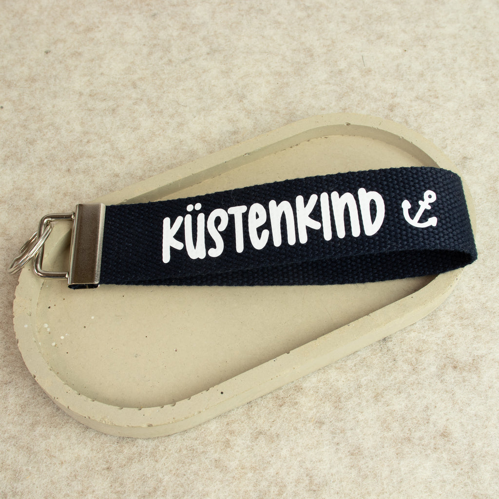 Schlüsselanhänger „KÜSTENKIND“ - weiss – handgemacht aus Baumwollband